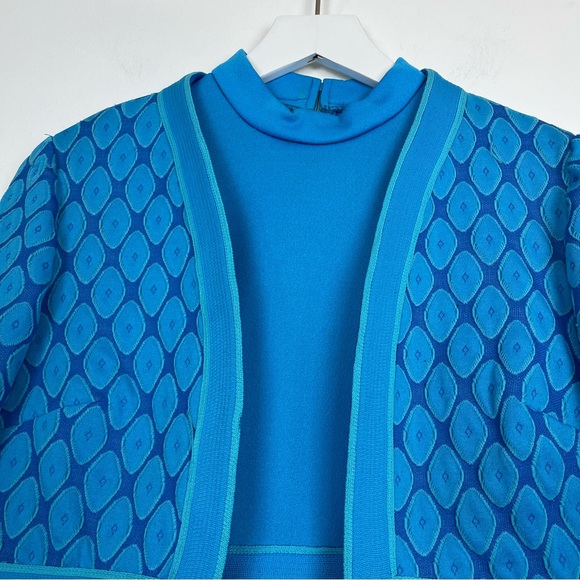 Vintage Blue Geometric Print Dress and Jacket Belfry By Gerald Pierce - Picture 9 of 16